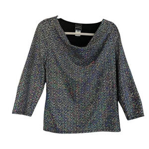 Coco Blanco Womens L Sequins Colorful Black Cowl Neck Blouse